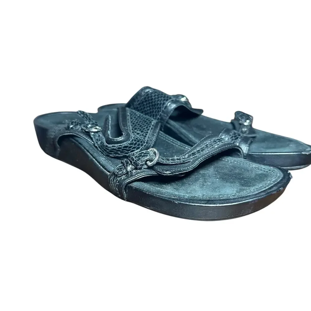 Aetrex Sandalistas Black Leather Sandals Adjustable Orthopedic Comfort Sz 8 1/2
